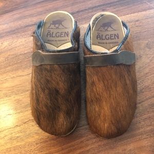 Swedish Algen clogs brown cream faux calf hair